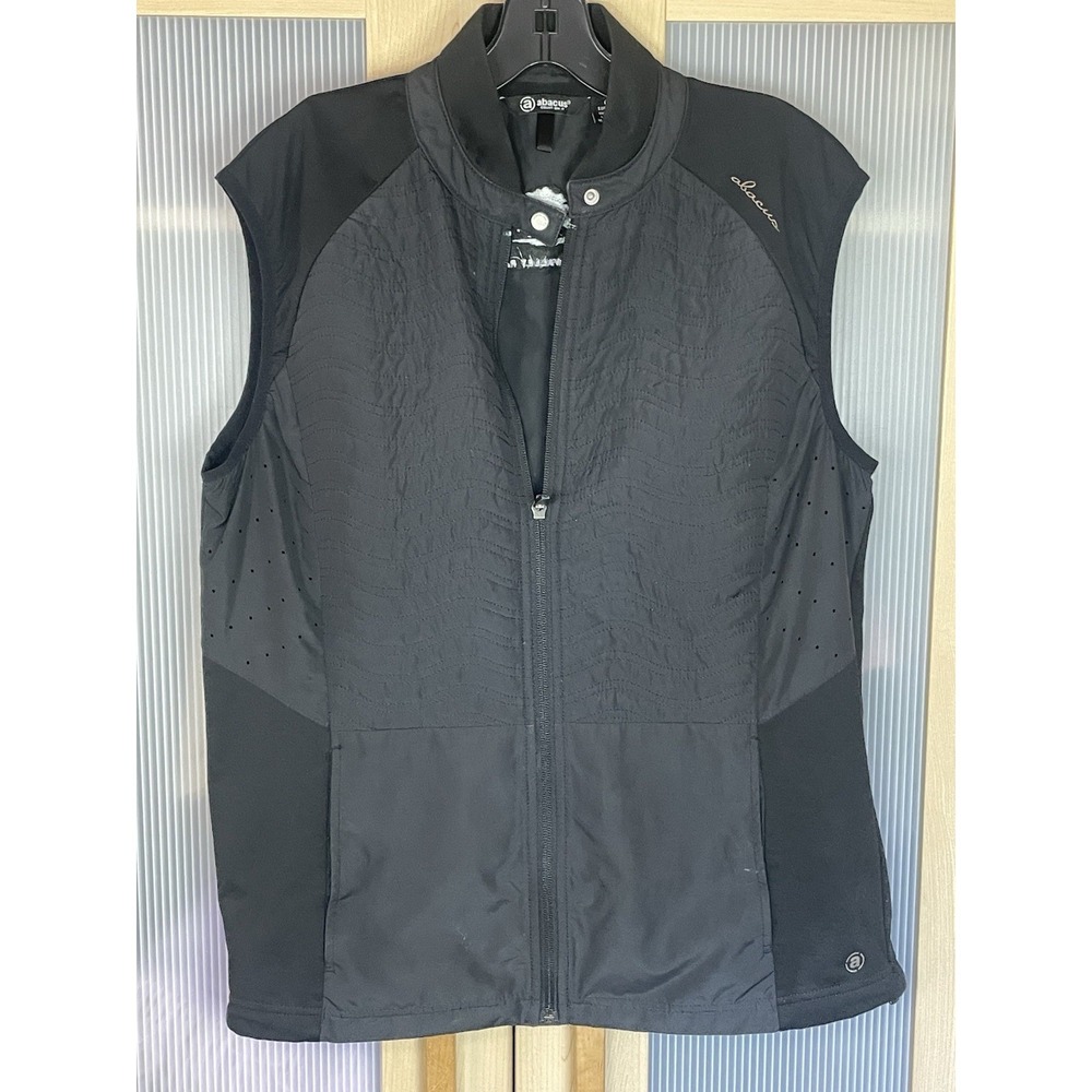 Abacus Grove Hybrid Vest Golf Quilted Full Zip Black Men Sz L Preppy  Sporty